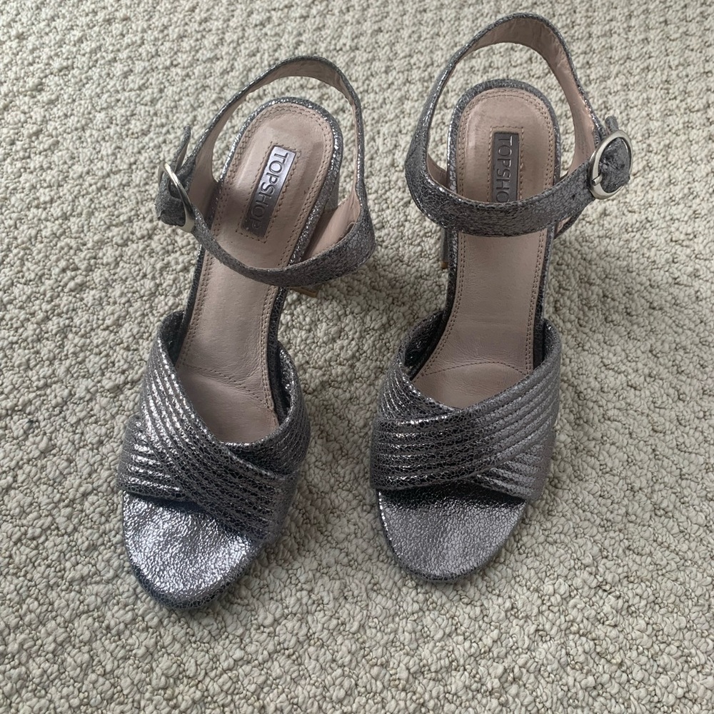 Topshop silver/gun metal chunky heel size 8